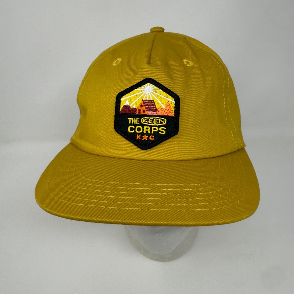KEEN Corps Mustard Yellow Cotton Strapback Hat Embroidered Patch‎ Hiking Cap